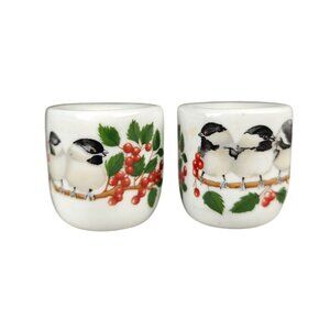 Vintage Western Germany Miniature Taper Candle Holders With Birds & Holly Design